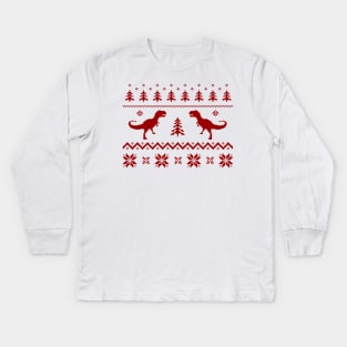 Christmas Ugly Sweater pattern dinosaur Kids Long Sleeve T-Shirt